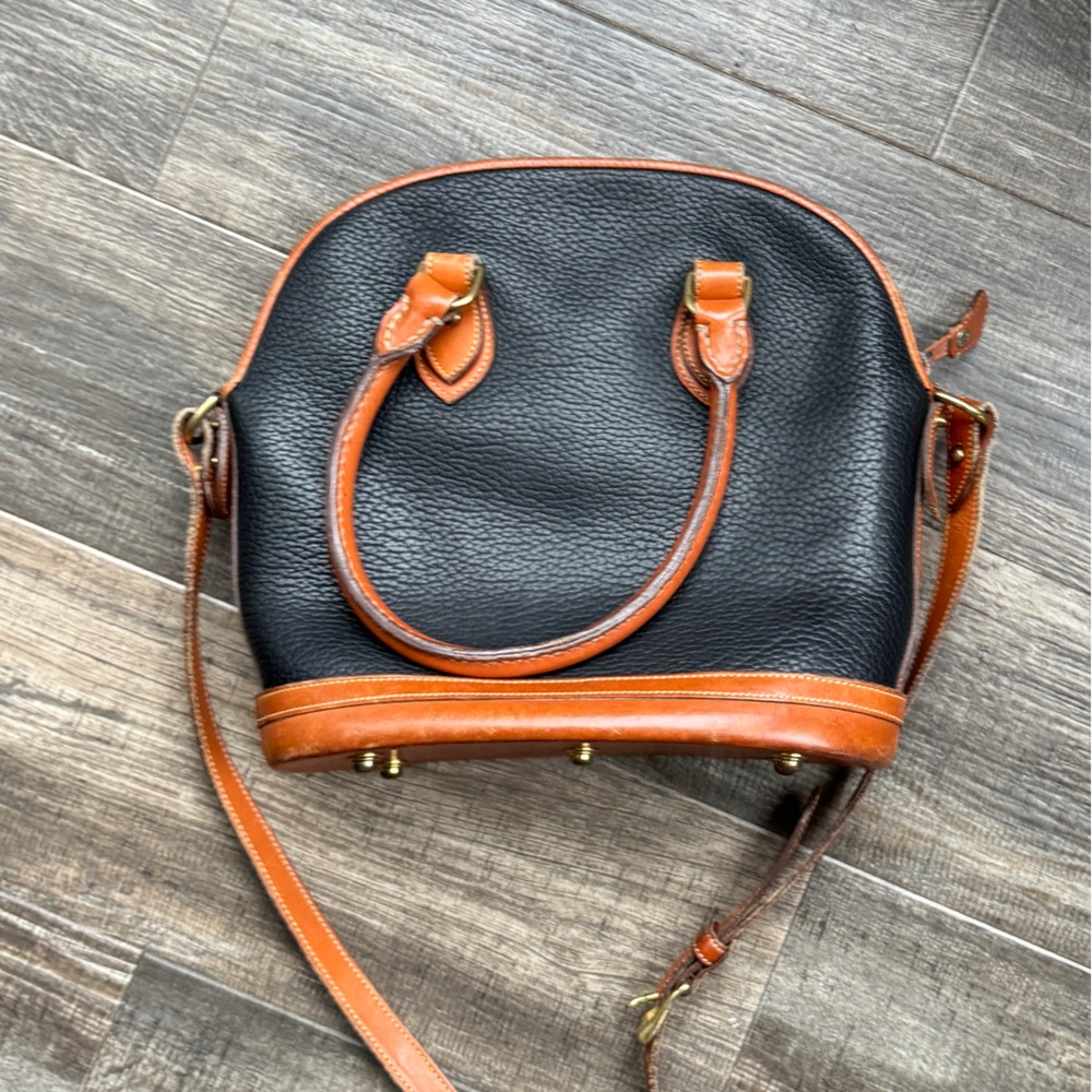 vintage Dooney & Bourke All-Weather Leather Norfolk Case Satchel black brown - Picture 3 of 8